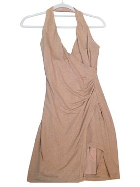 City Studio Glitter Halter Dress in Champagne Blush- XS